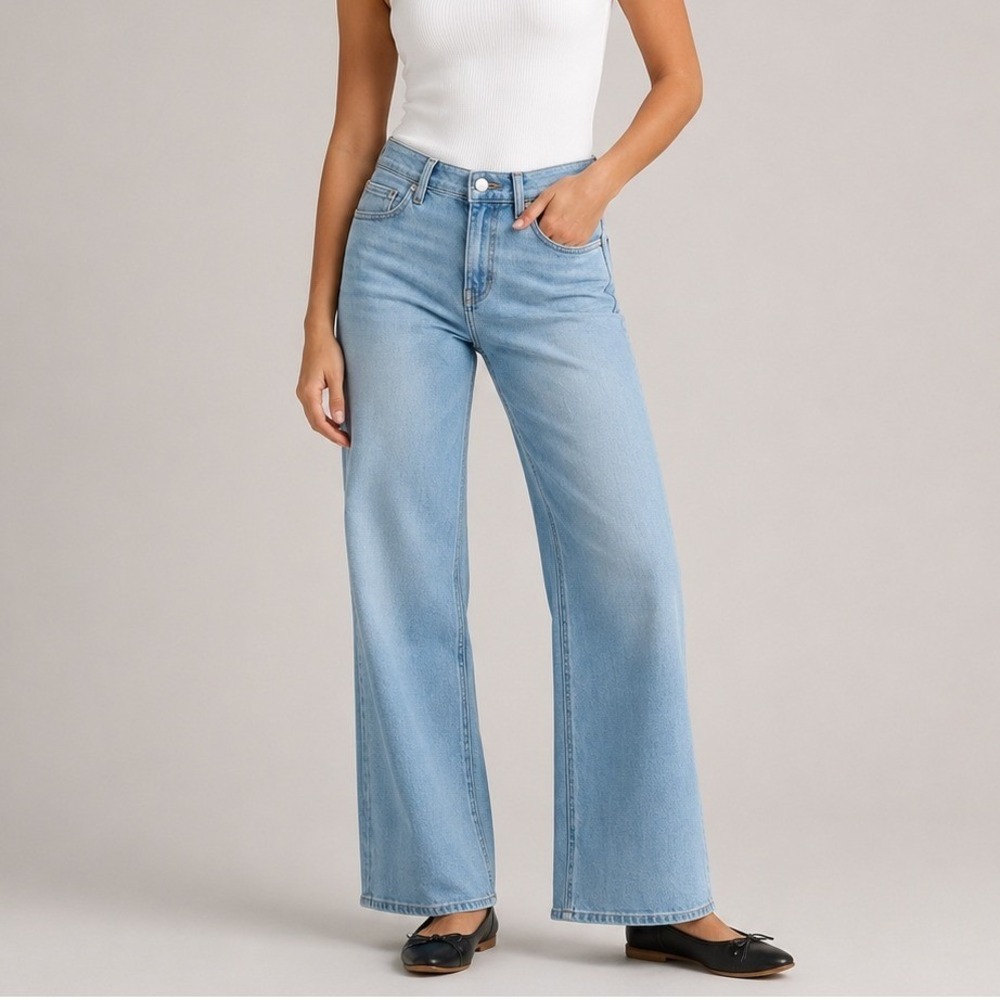 Quince Bella Stretch Wide Leg Jeans Denim Date Trip Frosted Blue 32 Short NWOT